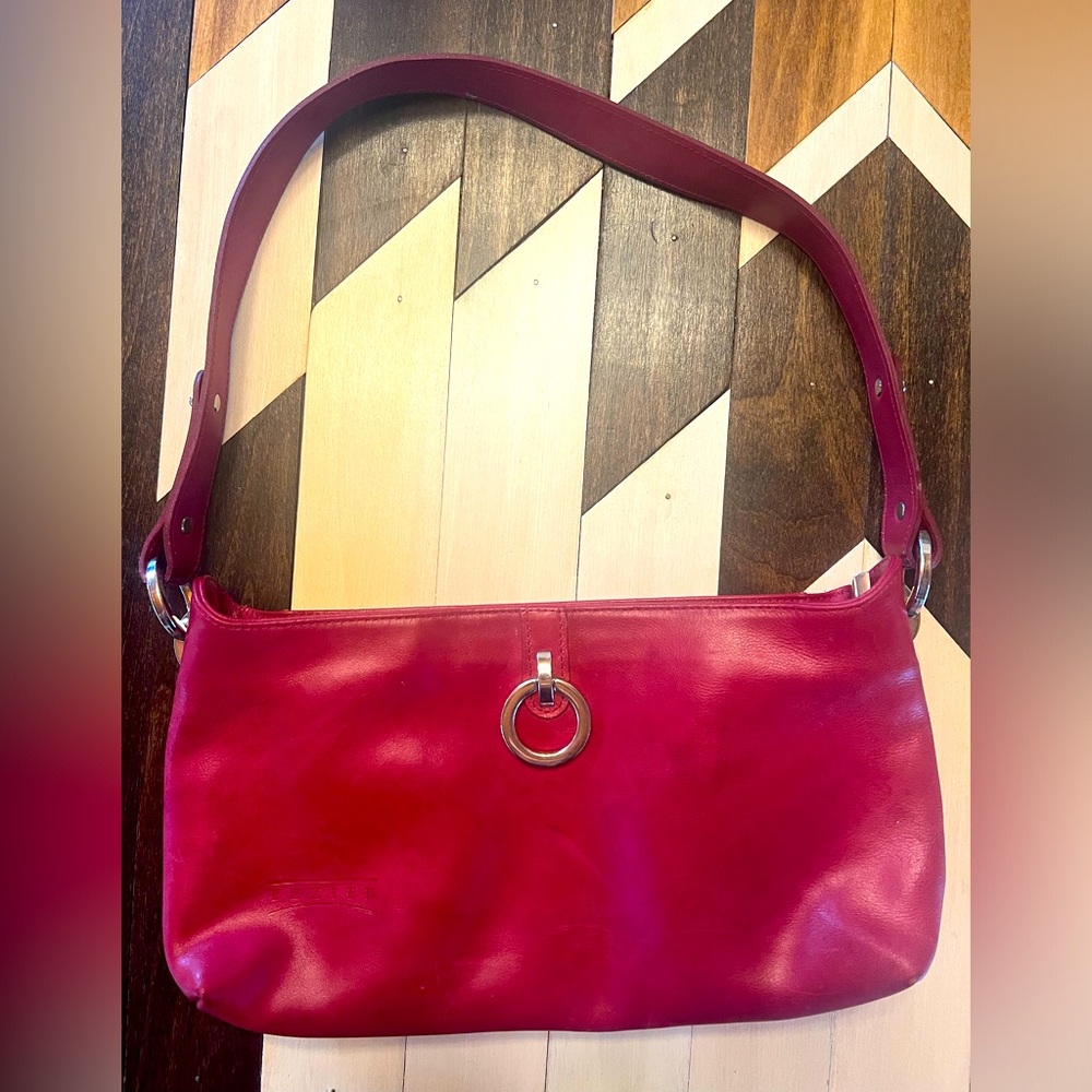 Texier red genuine leather shoulder purse trendy vintage made in France